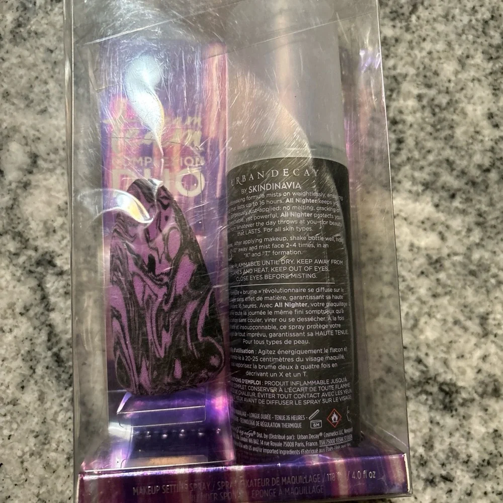 URBAN DECAY DREAM TEAM COMPLEXION DUO 4 OZ ALL NIGHTER SPRAY MAKEUP SPONGE NIB - Picture 2 of 6
